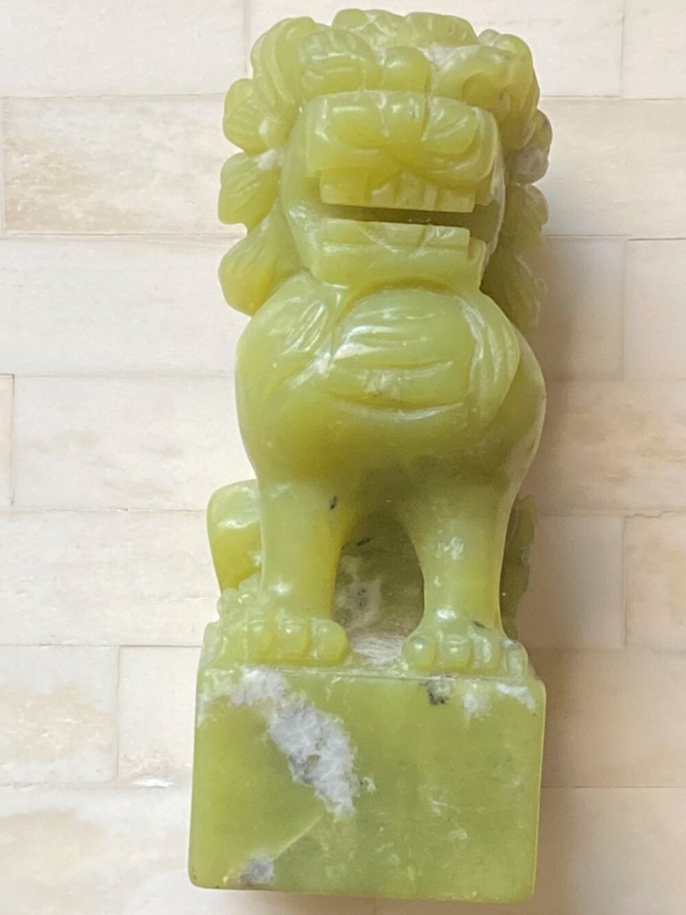 Vintage Chinese Carved Soapstone Foo Dog Seal Stamp Guardian Lion Statue 4.25"